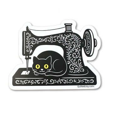 Quilted Joy Black Sewing Machine with Cat Sticker