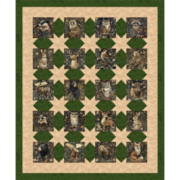 Cedar and Sage Quilt Kit with woodland animals panel by QT Fabrics