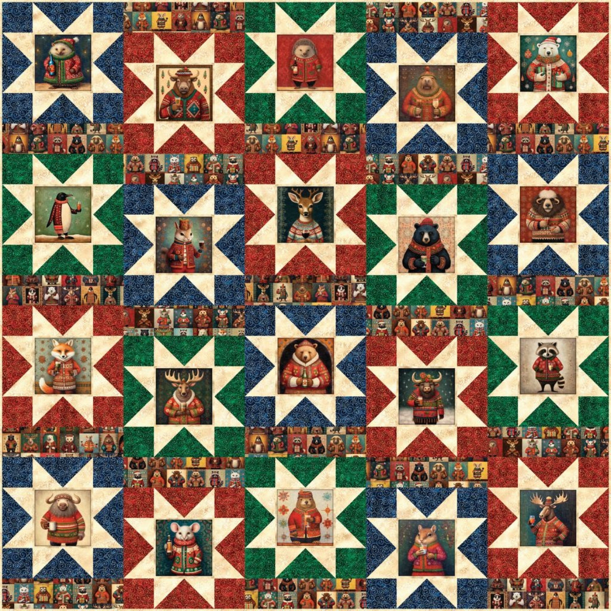 Christmas Party Animals quilt kit presale holiday fabric and pattern