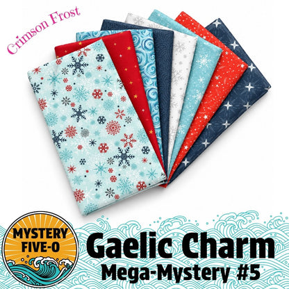 Mystery Five-0 Crimson Frost fat quarter bundle with red and white holiday quilt fabrics