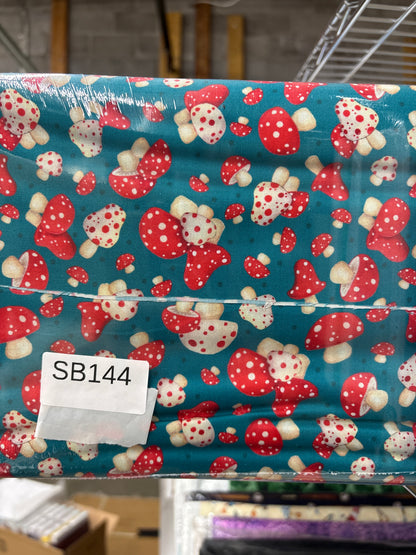 Gnome for the Holiday Blue Mushrooms quilting fabric short bolt 5 yards B