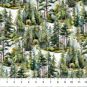 Lakeside Retreat Green Trees Fabric Yardage - quilt fabric for sewing and quilting projects