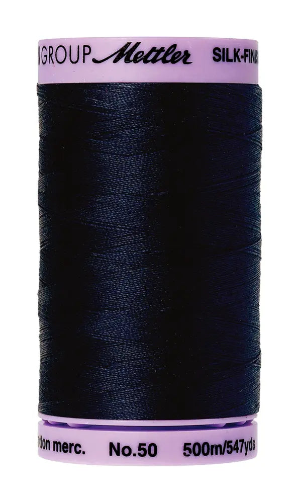 Mettler Cotton Silk Finish 50wt 500m Dark Blue - quilting supply from Quilted Joy