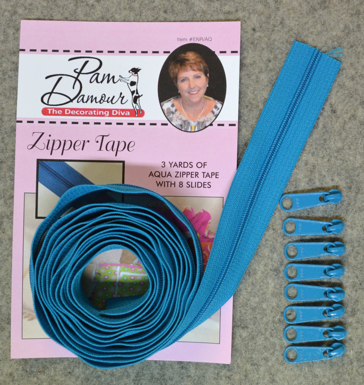 Reversible Coil Zipper Tape 3yds Aqua 8 Slides - quilting supply from Quilted Joy