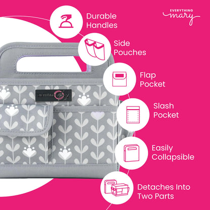 Desktop Craft Caddy grey and purple side view with handles