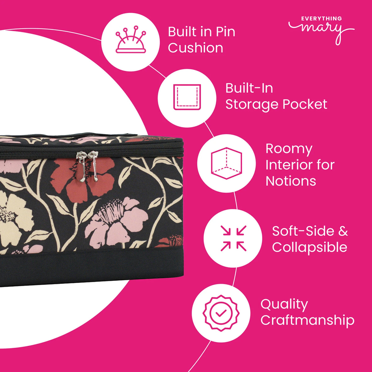 Sewing Box Organizer red floral additional view with accessories