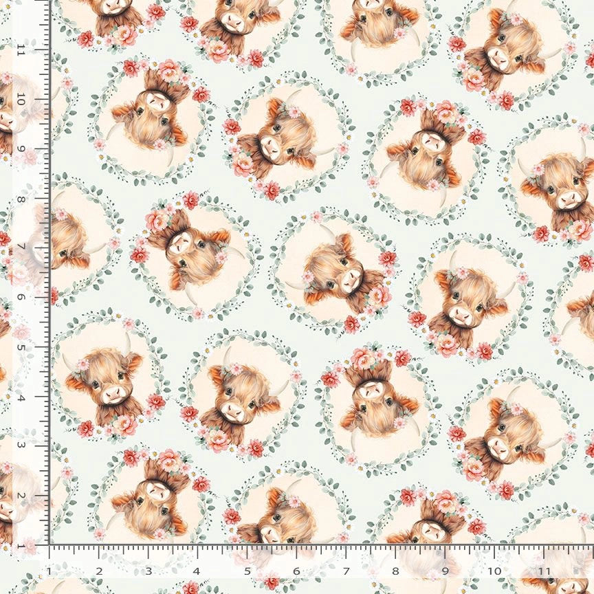 'Til the Cows Come Home Sky Cow Heads & Floral Fabric Yardage - quilt fabric for sewing and quilting projects
