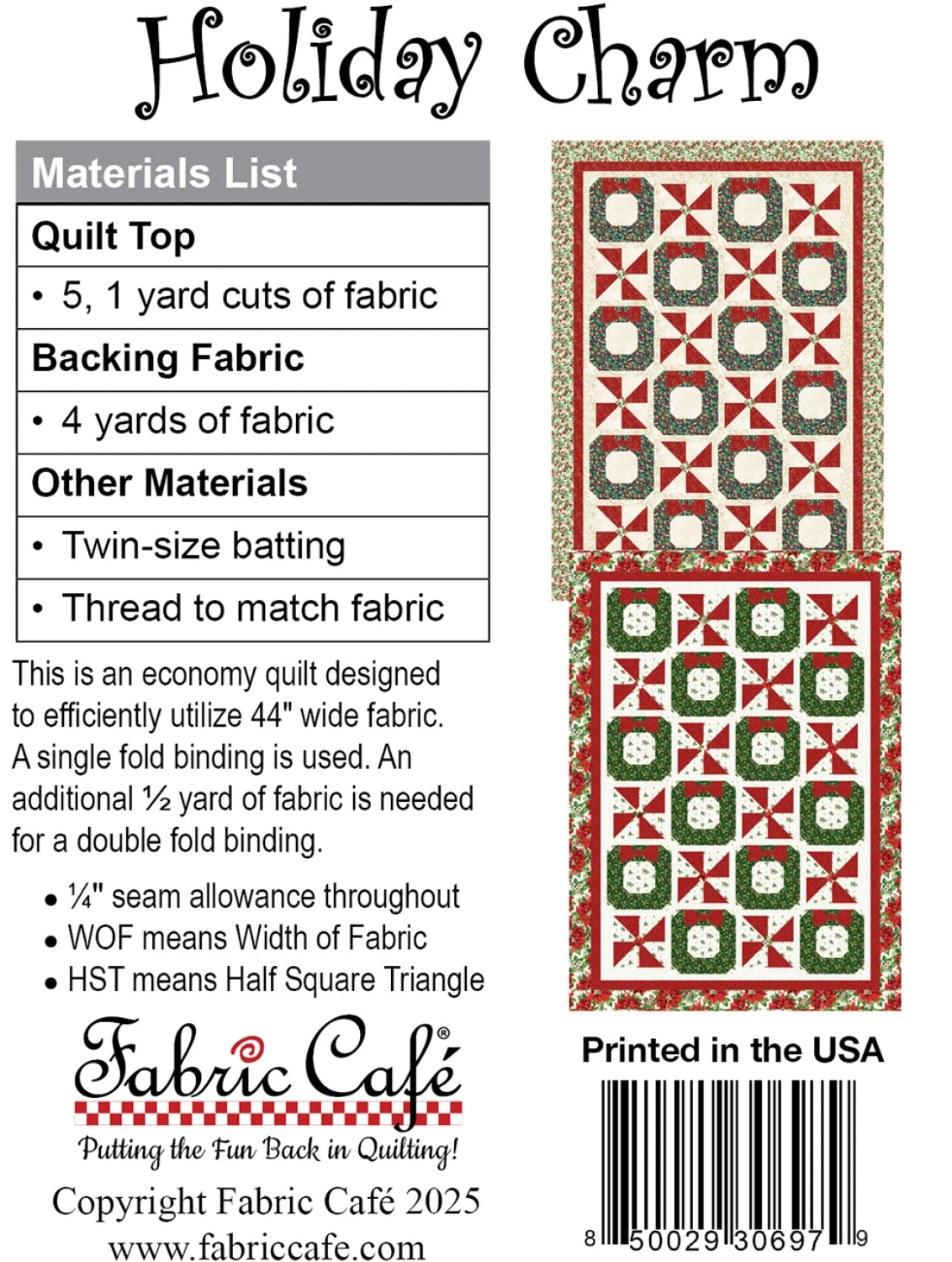 Holiday Charm 5 Yard Quilt Pattern - image 2 - quilting pattern with step-by-step instructions