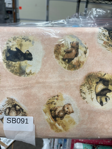 Bear Hugs Flannel Vignettes Peach quilting fabric short bolt A