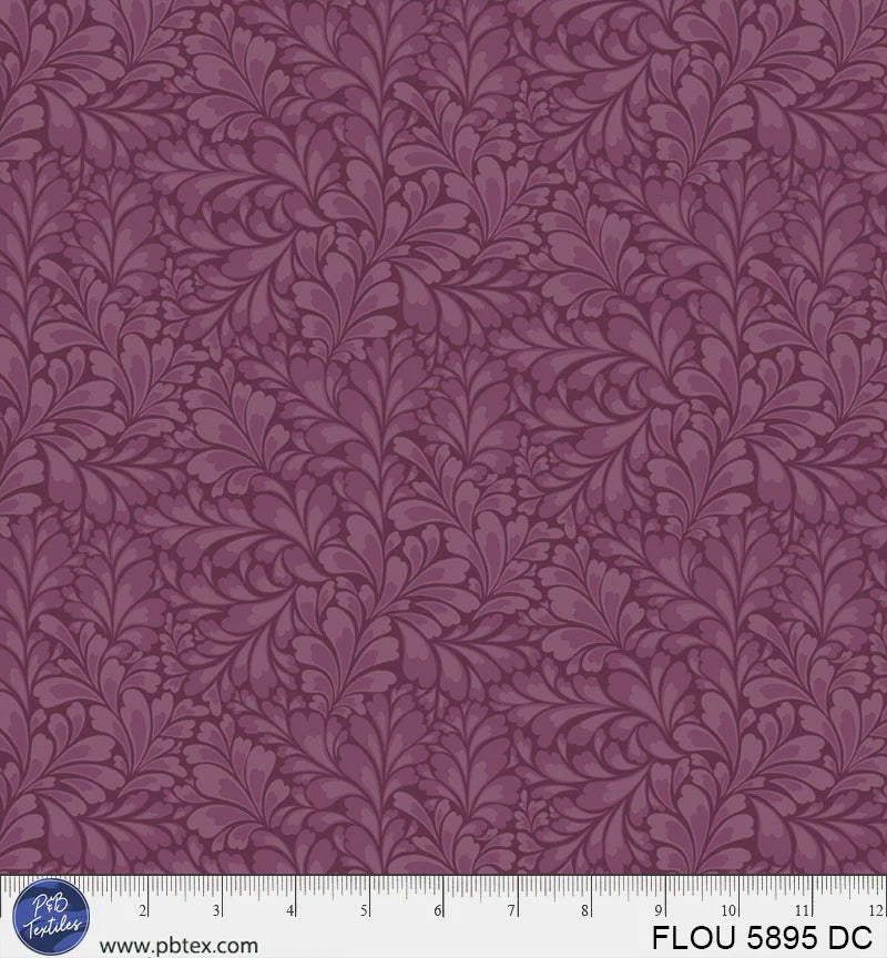 Flourish Dark Purple Leaves Fabric Yardage