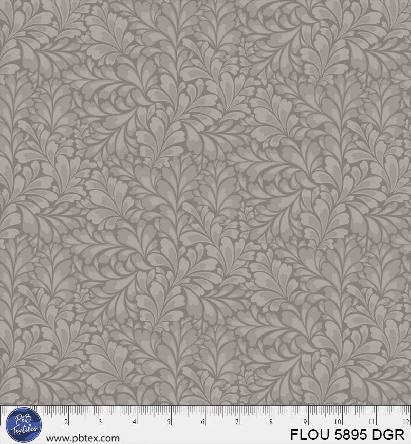 Flourish Grey Leaves Fabric Yardage