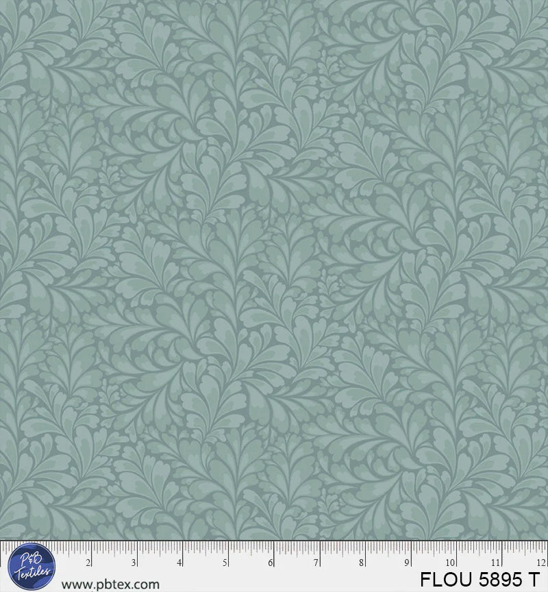Flourish Teal Leaves Fabric Yardage