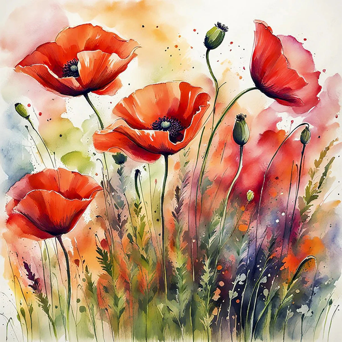 Poppies Panel 17in x 17in