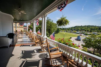 French Lick Resort covered porch with seating area