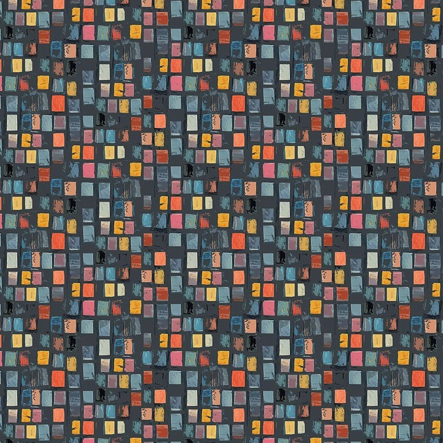 Feline Folk grey blocks fabric yardage quilting cotton