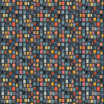 Feline Folk grey blocks fabric yardage quilting cotton