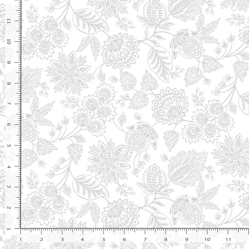 Whiteout White Jacobean Floral Fabric Yardage - quilt fabric for sewing and quilting projects