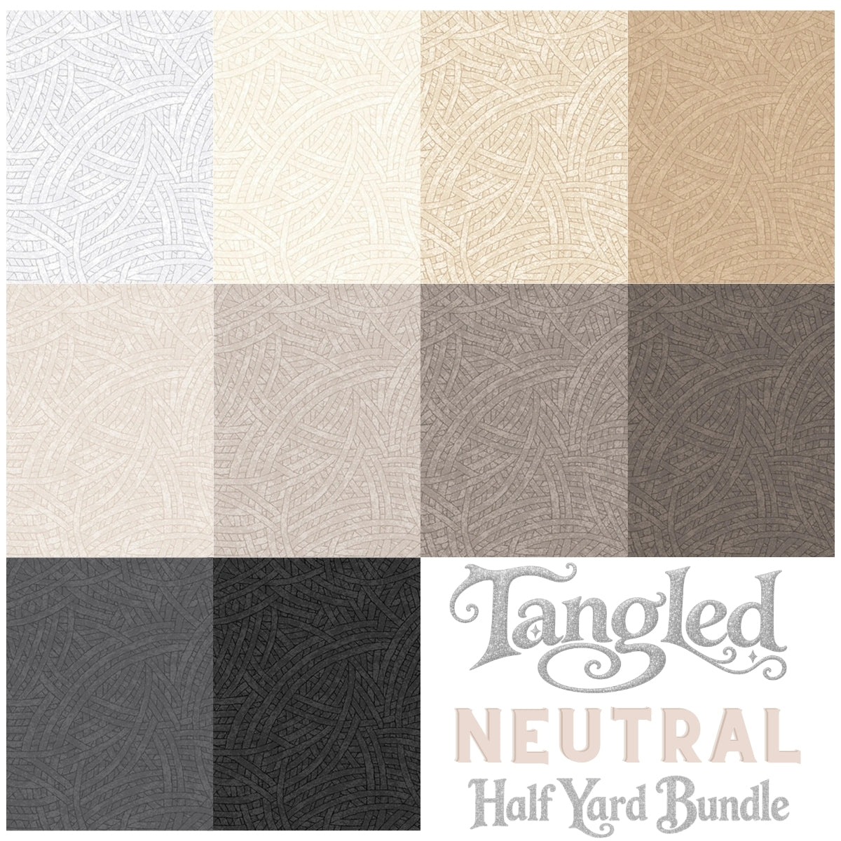 Tangled Neutral half yard bundle folded fabric stack view