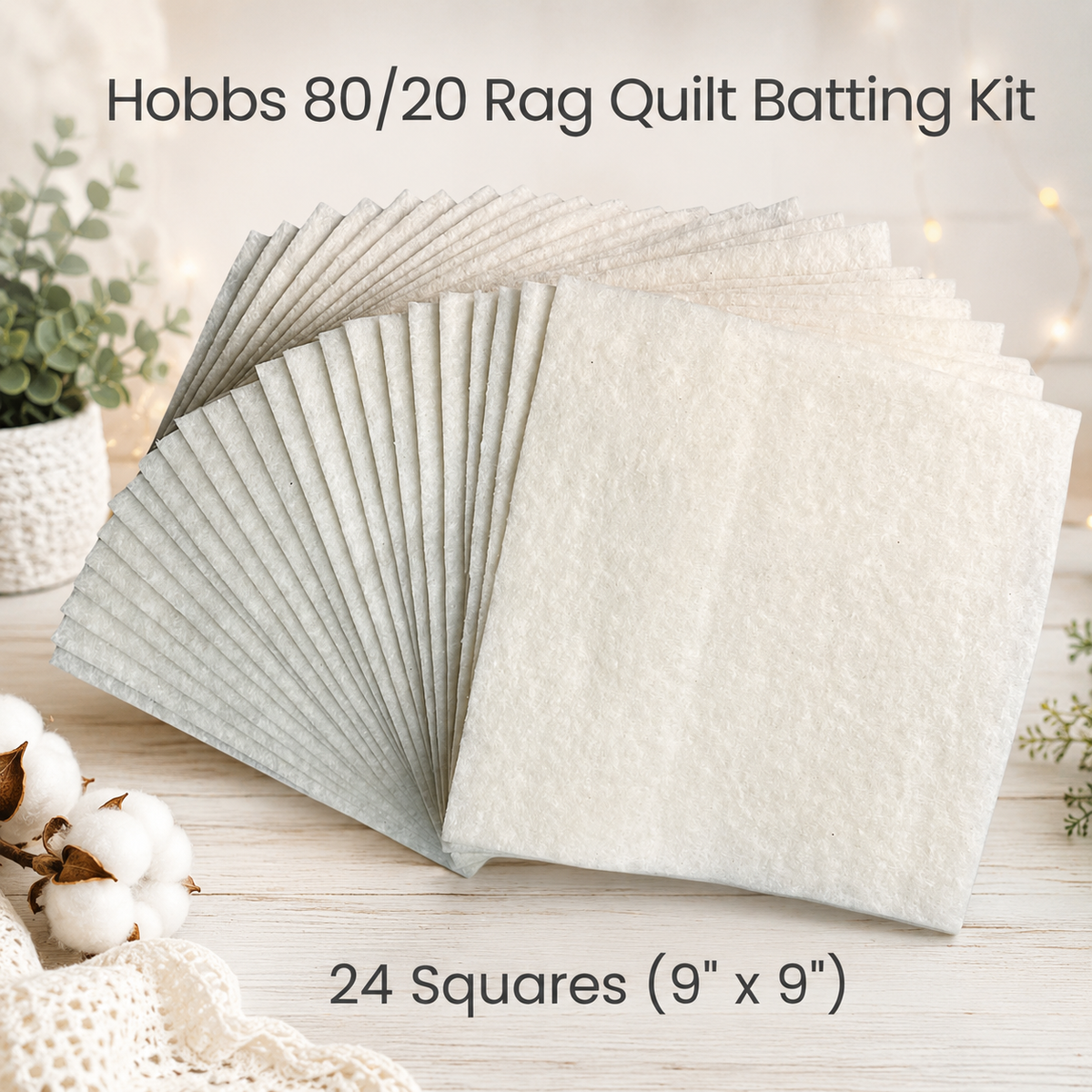 Hobbs 80/20 rag quilt batting kit 24 squares 9 inch