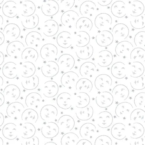 Quilter's Flour VI White on White Moon Faces Fabric Yardage