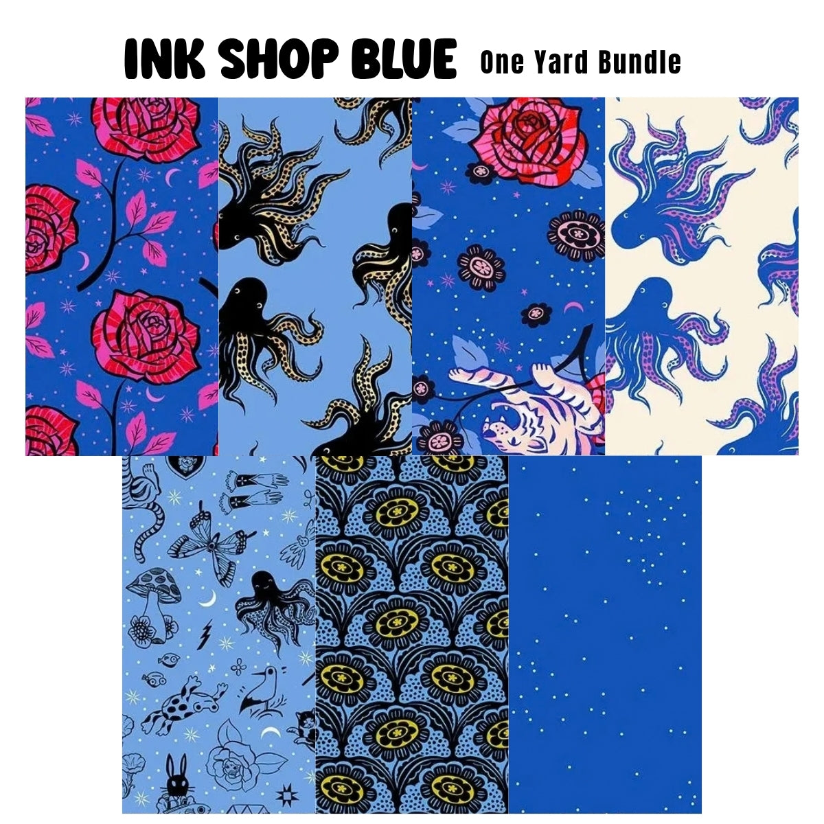 Ink Shop Blue one yard bundle blue-toned watercolor fabric presale