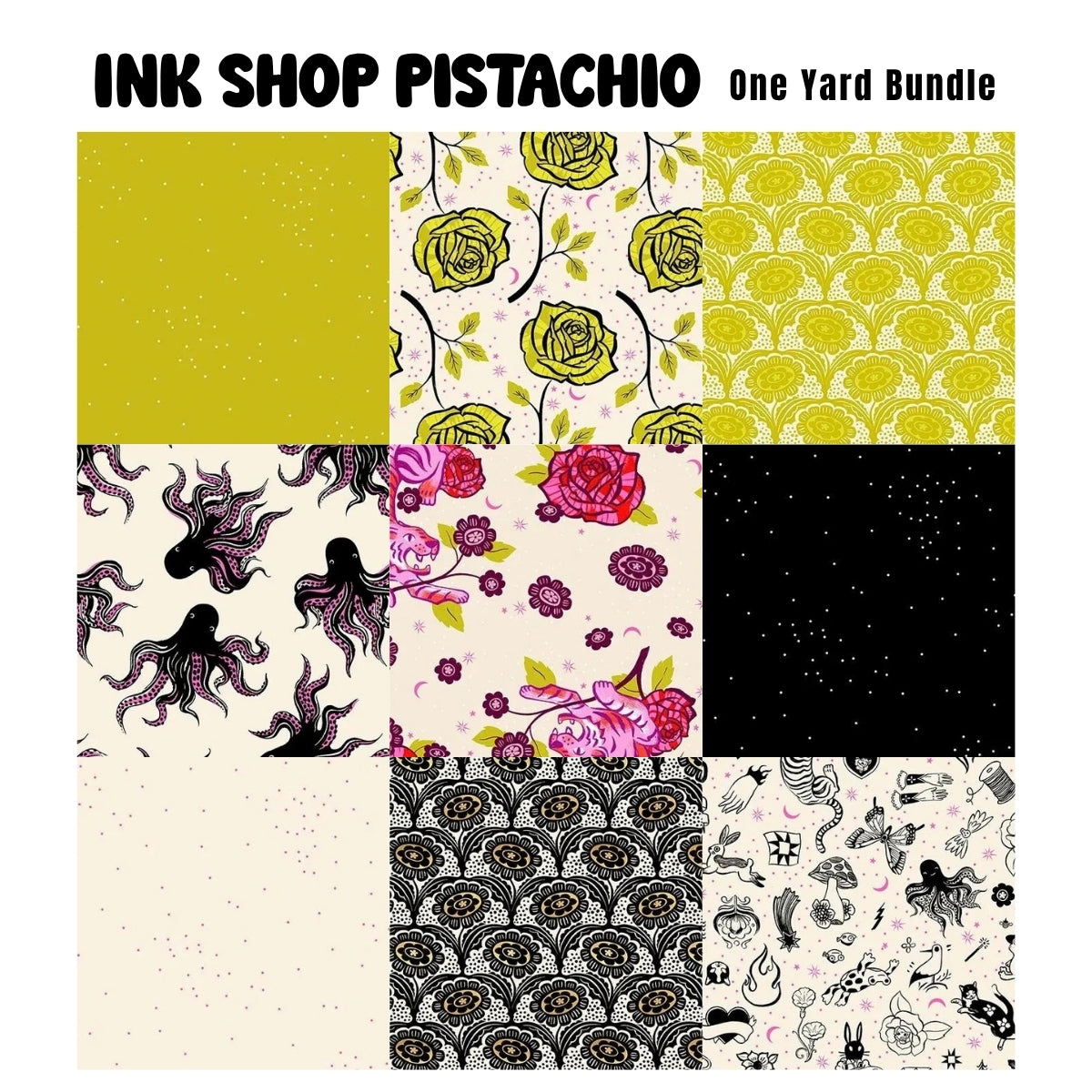 Ink Shop Pistachio one yard bundle green-toned watercolor fabric