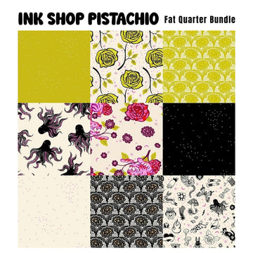 Ink Shop Pistachio fat quarter bundle green-toned watercolor fabric