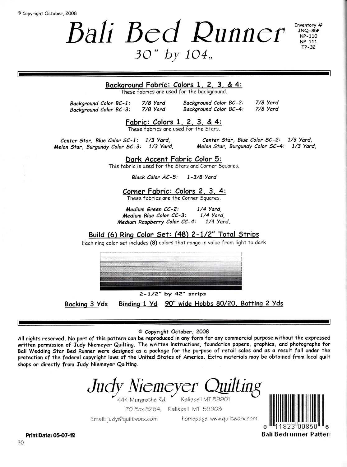 Bali Bed Runner Quilt Pattern