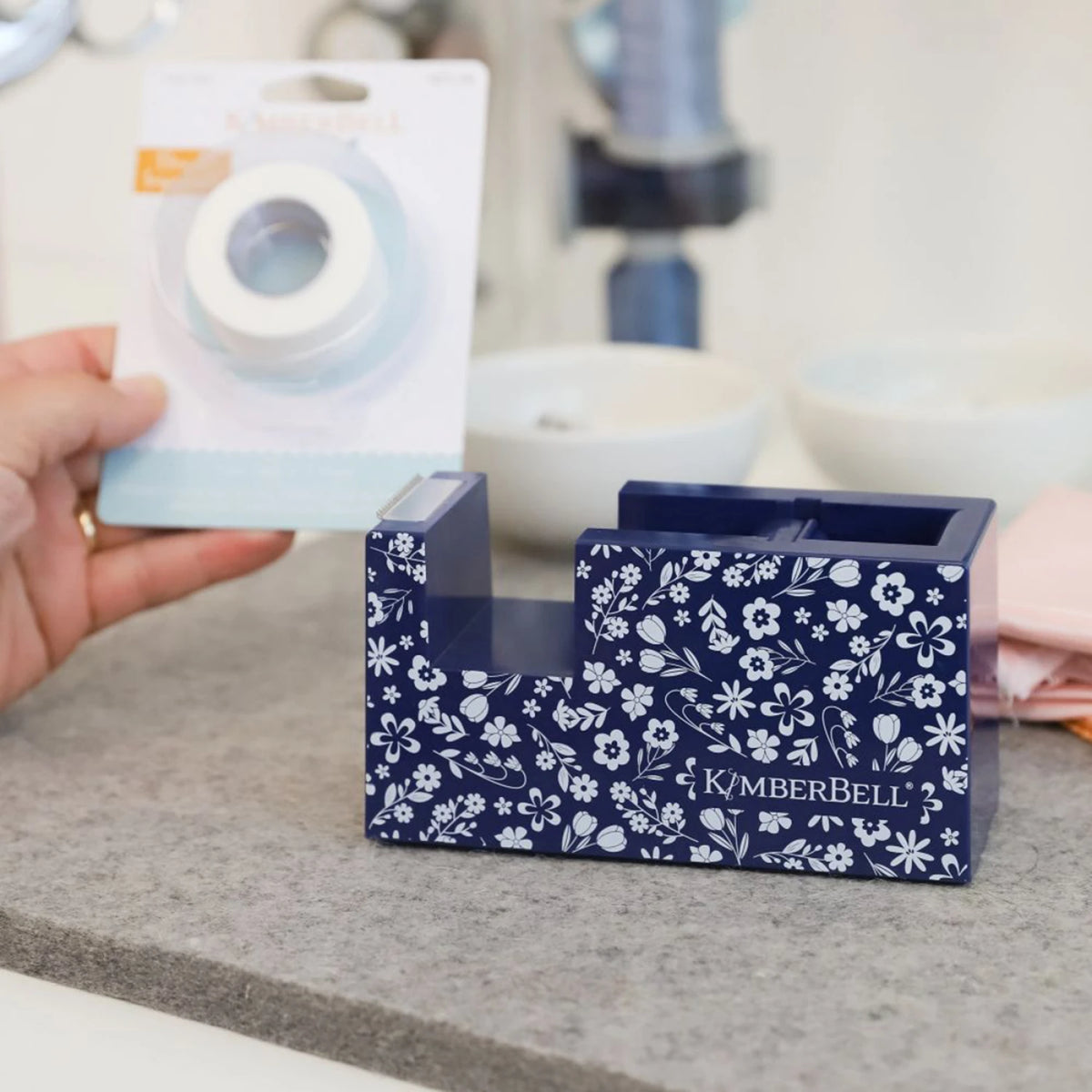 Kimberbell Navy Floral Paper Tape Dispenser - image 2 - quilting supply from Quilted Joy