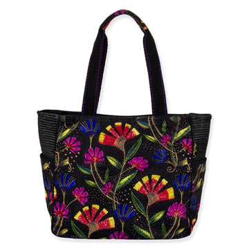 Wild Flowers large quilted floral tote bag