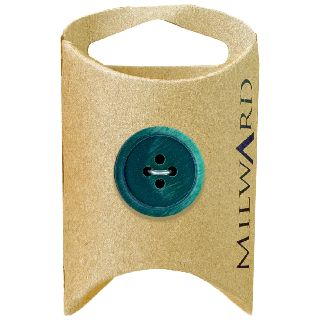 Milward Green Carded Emerald 15mm (24L) Polyester 4-Hole Marble Rim Button