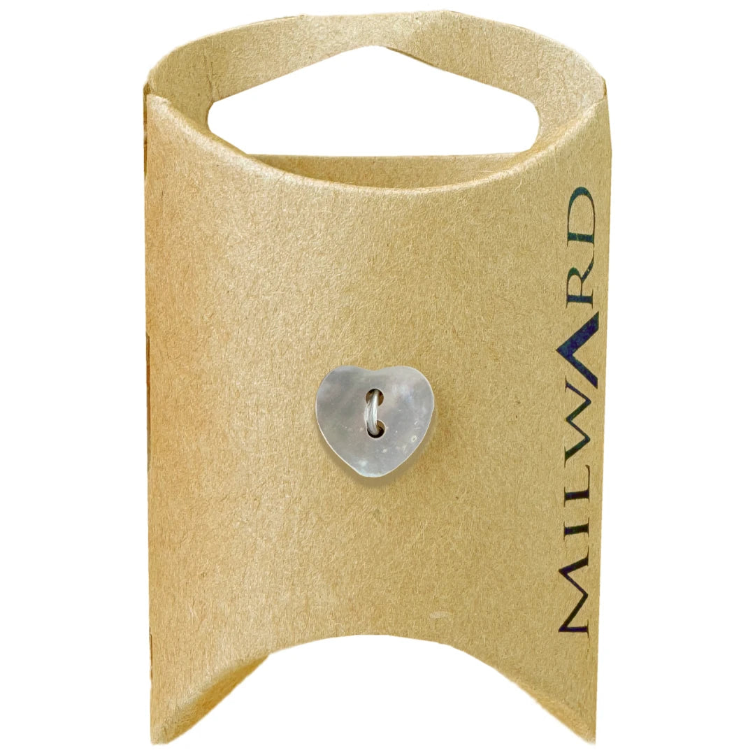 Milward Green Carded Natural 10mm (16L) Shell 2-Hole Heart Button