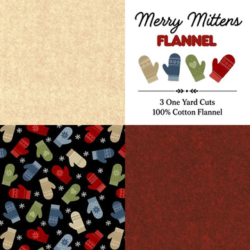 Merry Mittens flannel fabric 3 yard bundle with festive holiday mitten design