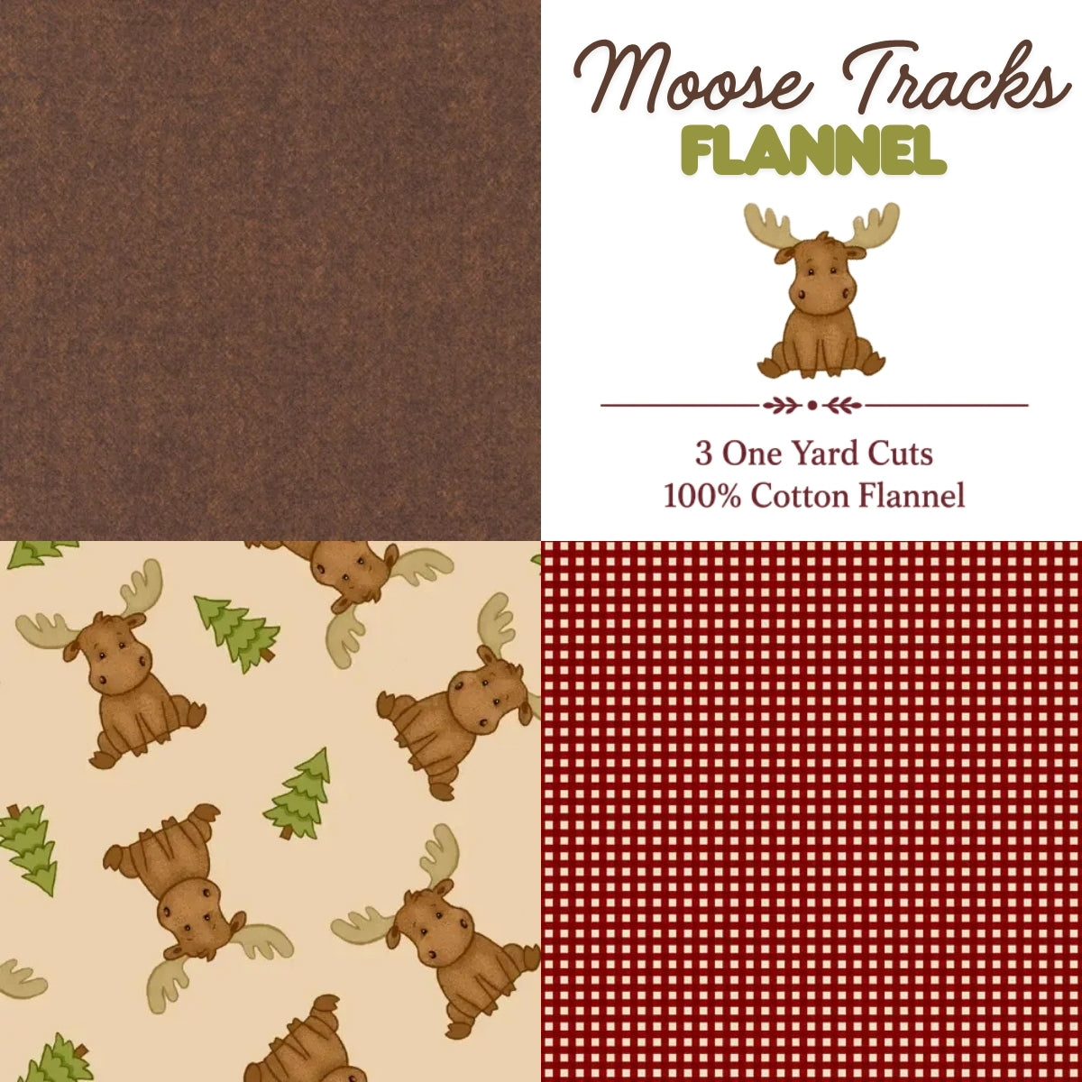 Moose Tracks flannel fabric 3 yard bundle with woodland moose design