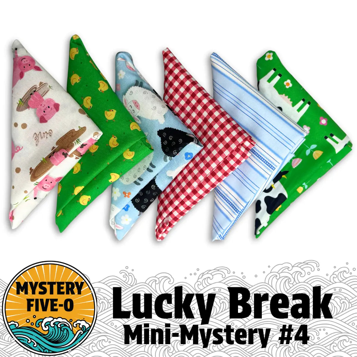 Mystery Five-O Barnyard Friends "Lucky Break" Fat Quarter Quilt Kit - complete quilt kit with fabric and instructions