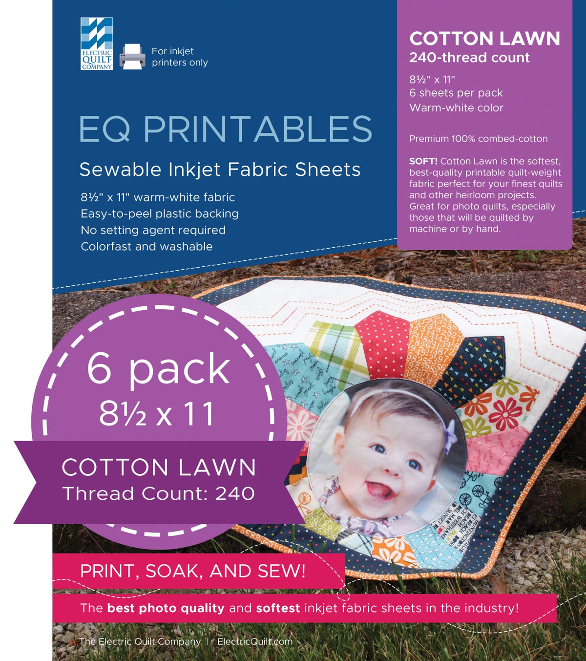 Premium Cotton Lawn Inkjet Fabric Sheets 6ct