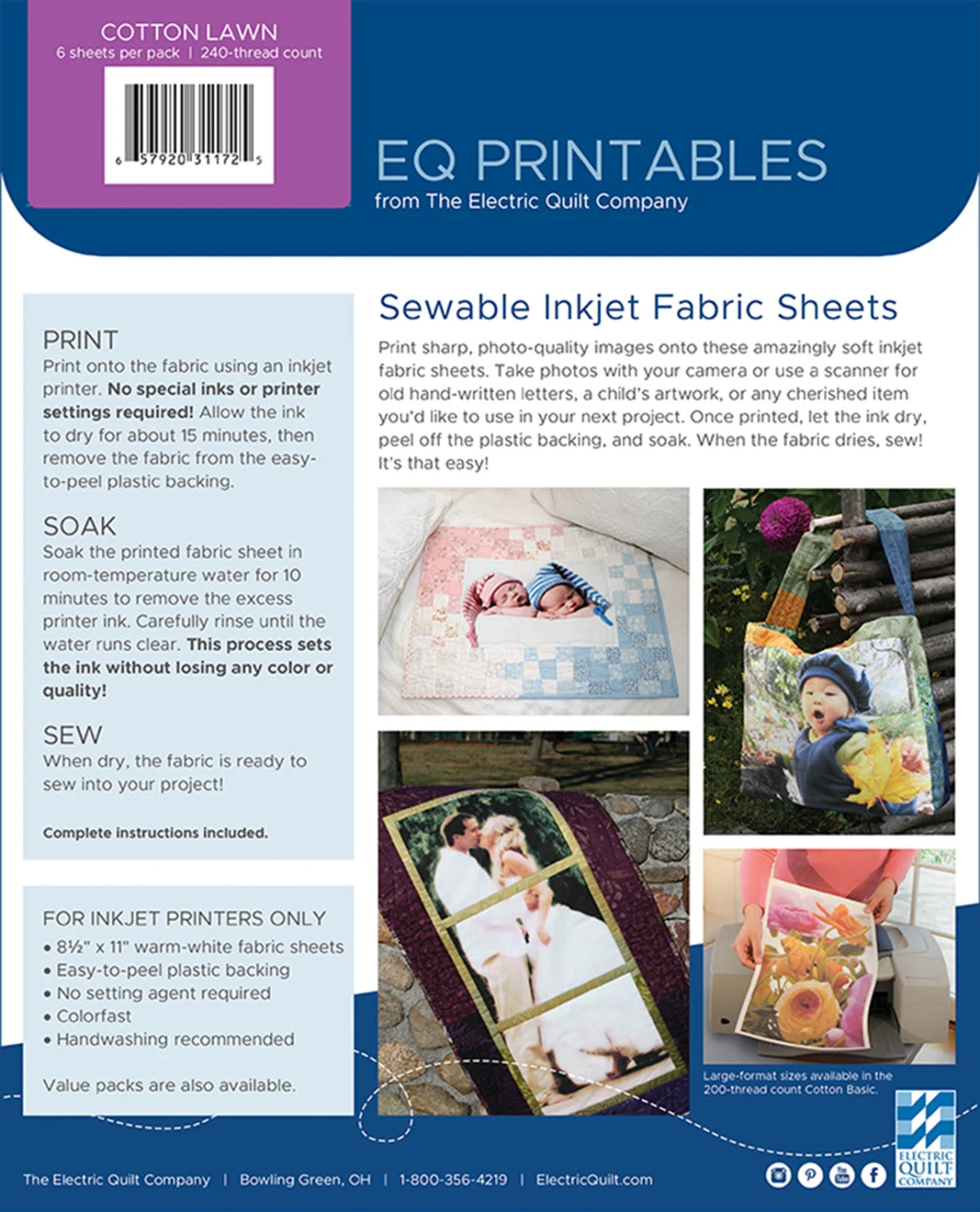 Premium Cotton Lawn Inkjet Fabric Sheets 6ct