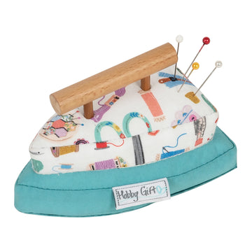 Hobby Gift iron-shaped pincushion with sewing notions print fabric and colorful pins