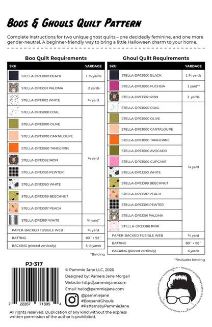 Boos and Ghouls Halloween quilt pattern back instructions and layout detail