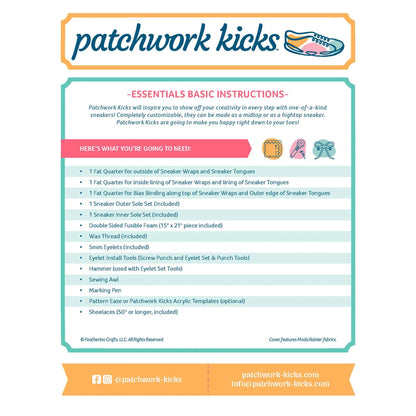 Patchwork Kicks White Essentials Kit instruction sheet listing complete kit contents