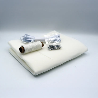 Patchwork Kicks White Essentials Kit contents including white felt fabric laces and hardware