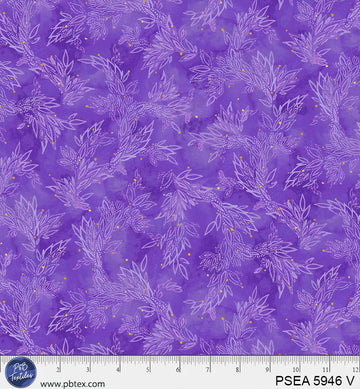 Painted Sea Violet Leaves Fabric Yardage