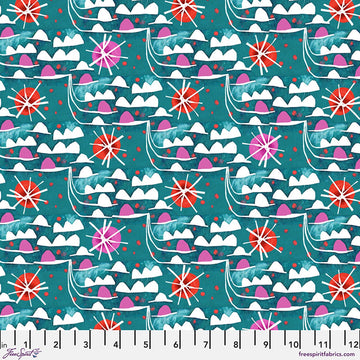 Colori Teal Waves Fabric Yardage