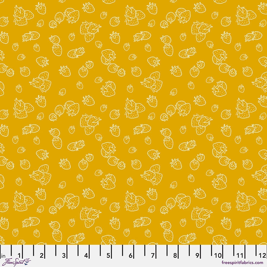 Garden Bed Yellow Strawberries Fabric Yardage - quilt fabric for sewing and quilting projects