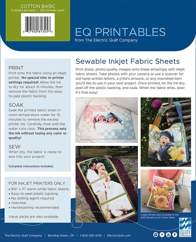 6 Pack Cotton Basic EQ Printables Inkjet Fabric Sheets - image 2 - quilting supply from Quilted Joy