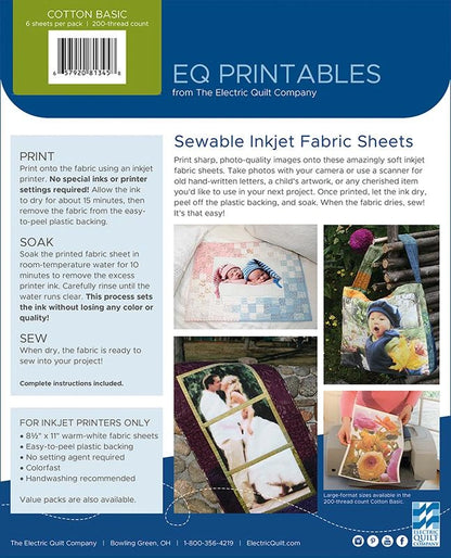 6 Pack Cotton Basic EQ Printables Inkjet Fabric Sheets - image 2 - quilting supply from Quilted Joy