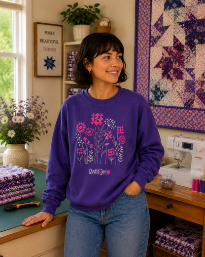 Quilted Joy Flowers Indigo Crewneck Sweatshirt - image 1 - quilting supply from Quilted Joy