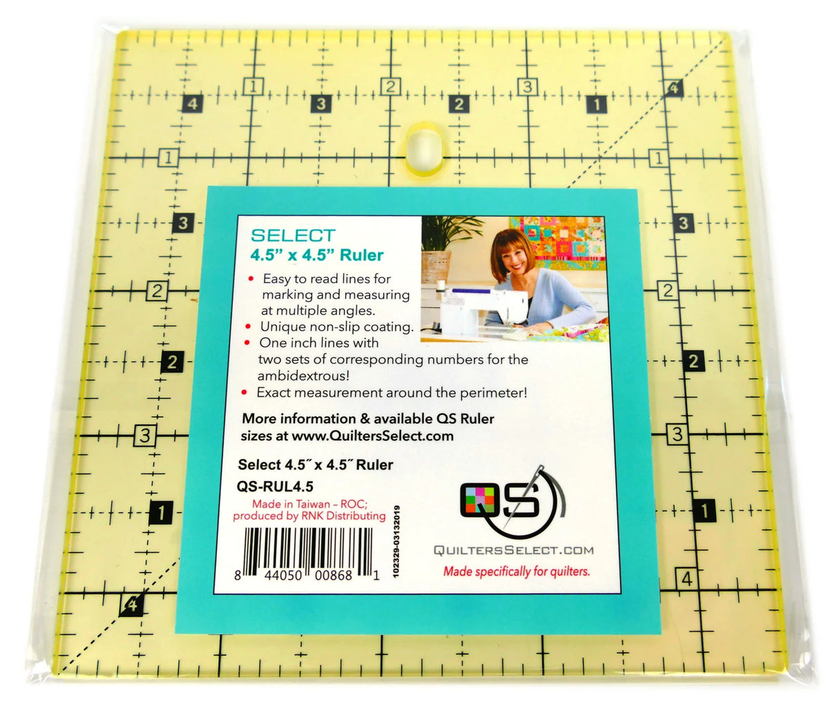 Quilters Select Non-Slip Ruler 4-1/2in x 4-1/2in - quilting ruler for precision cutting