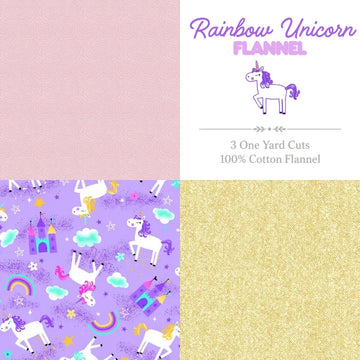 Rainbow Unicorn flannel fabric 3 yard bundle with colorful unicorn prints