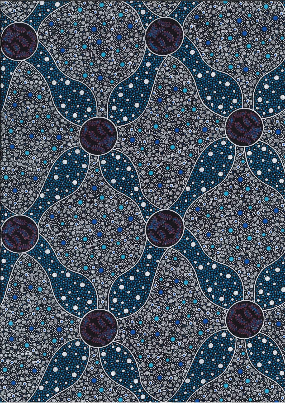 Red Flower with Honey Blue Fabric Yardage